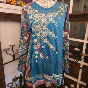 Johnny Was Silk Embroidered Tunic, NWT